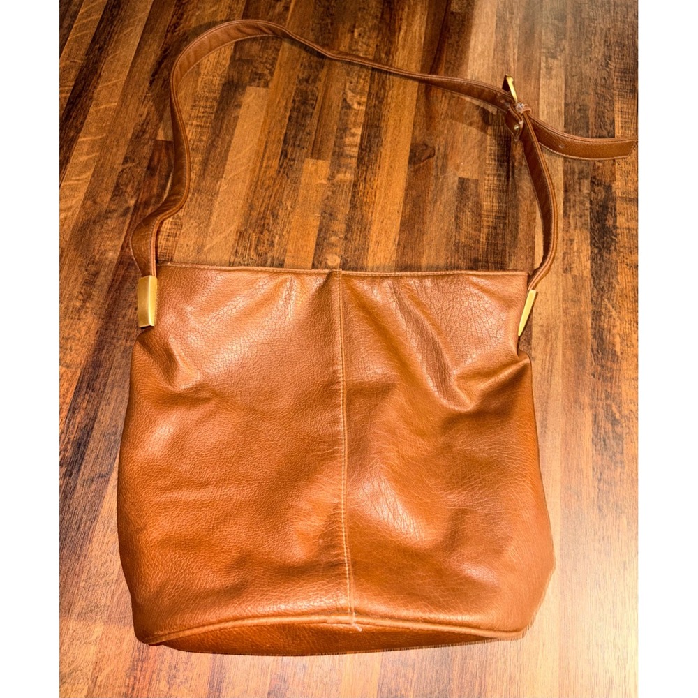 Mondani New York Brown Pebbled Faux Leather Crossbody Bag Gold Hardware Pocket